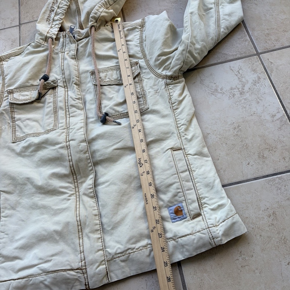 Carhartt Jacket Womens Medium Khaki Fargo Canvas Quilt Lined Work Coat Faded - Picture 14 of 15